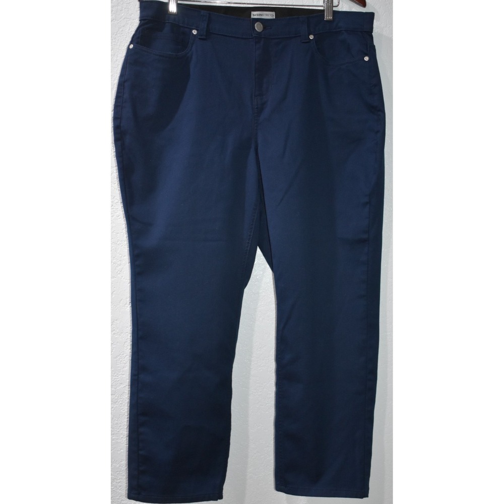 Catherines 16WP Sateen Stretch Pants 5-Pocket Straight Leg Blue Business Casual